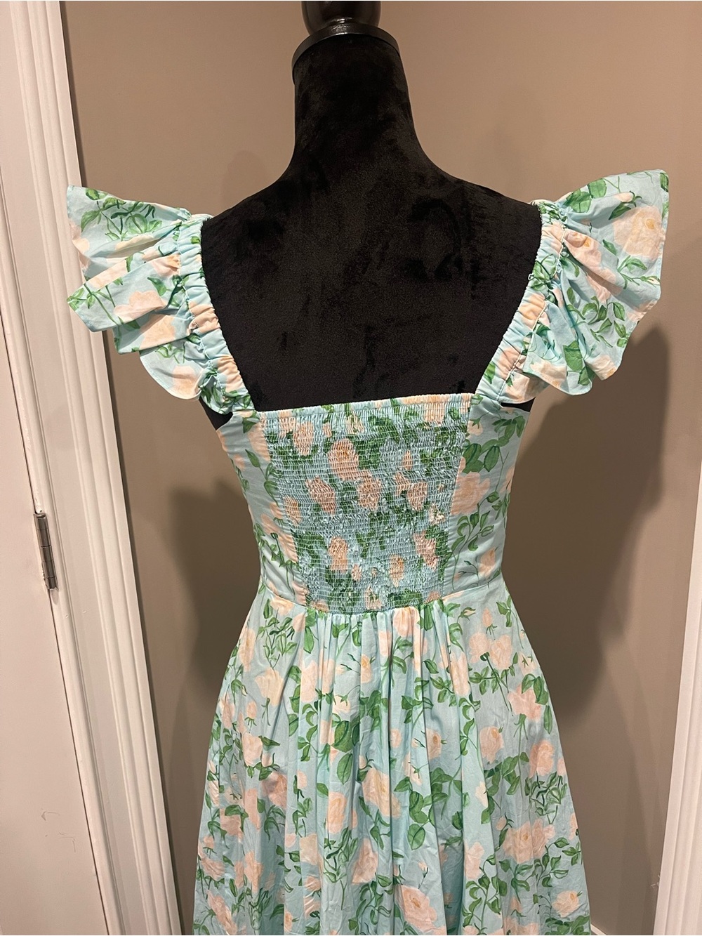 Hill House Mint Floral Puff-Sleeve Midi Dress - Picture 2 of 6